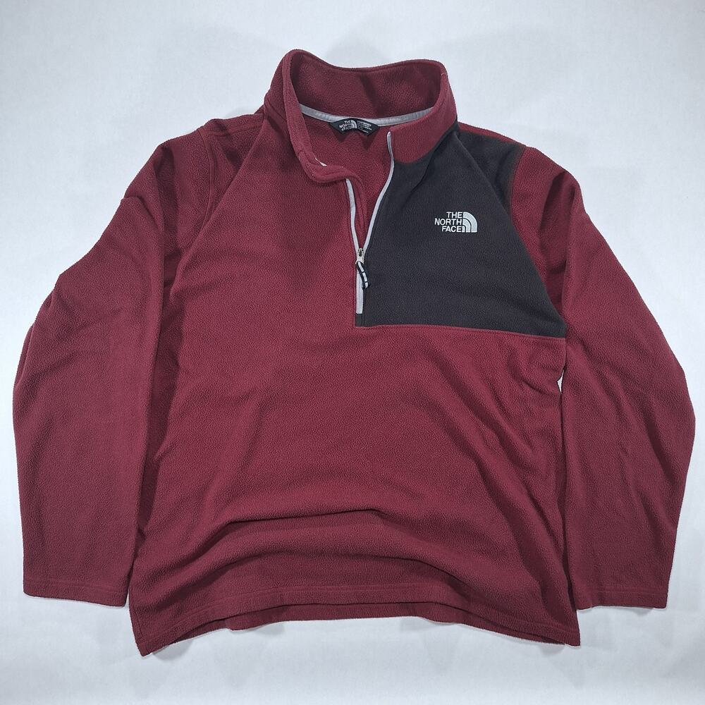 The North Face Sweatshirt Mens XL Red Maroon Fleece Pullover 1/4 Zip Long Sleeve